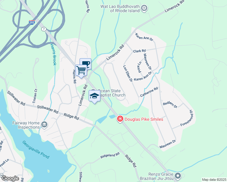 map of restaurants, bars, coffee shops, grocery stores, and more near 40 Orchard Meadows Drive in Smithfield