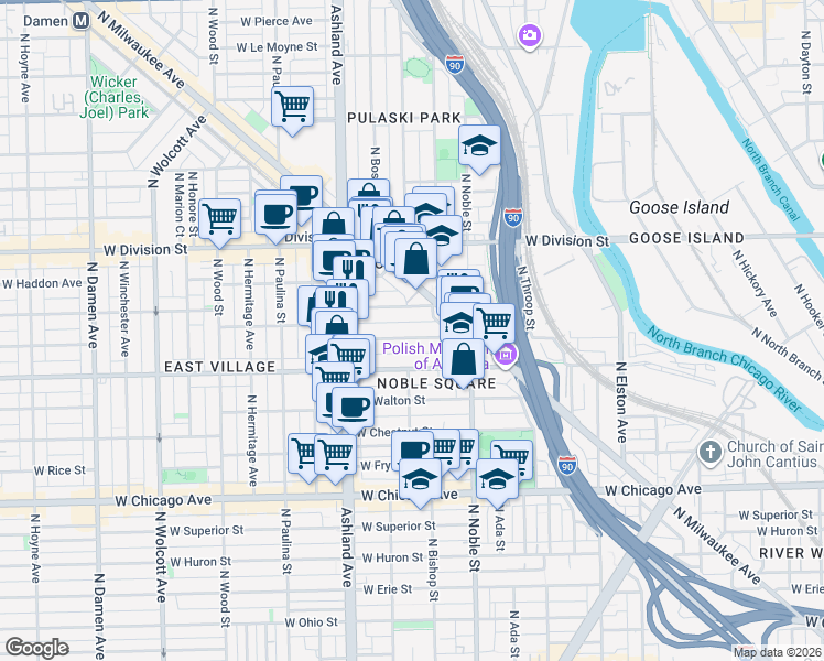 map of restaurants, bars, coffee shops, grocery stores, and more near 1458 West Cortez Street in Chicago