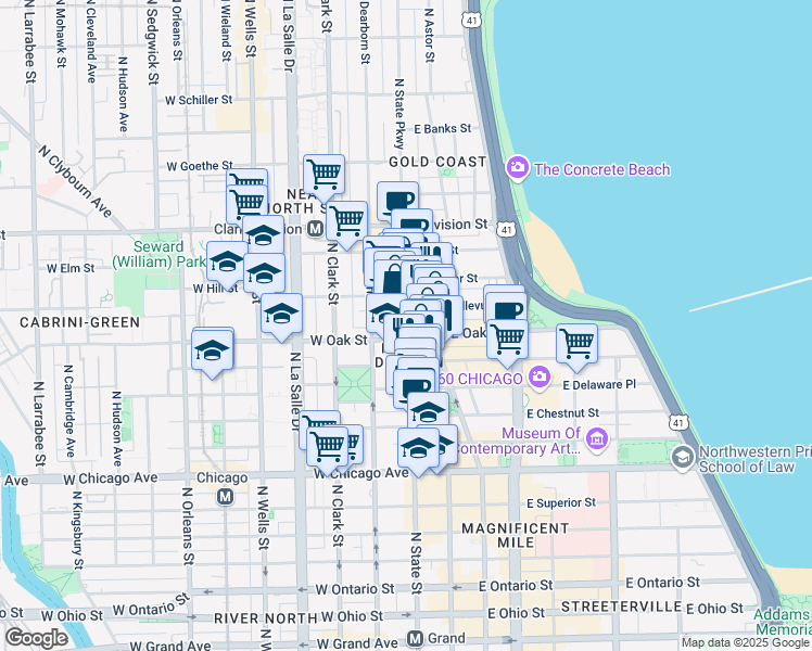 map of restaurants, bars, coffee shops, grocery stores, and more near 1022 North State Street in Chicago