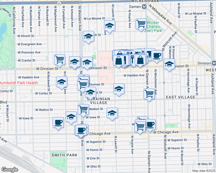 map of restaurants, bars, coffee shops, grocery stores, and more near in Chicago