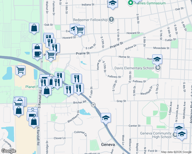 map of restaurants, bars, coffee shops, grocery stores, and more near 1419 Marie Street in St. Charles