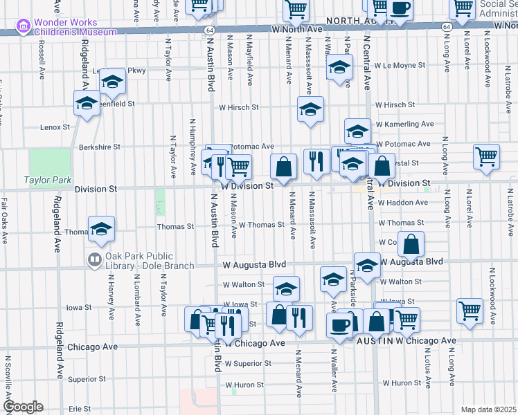 map of restaurants, bars, coffee shops, grocery stores, and more near 1127 North Mayfield Avenue in Chicago
