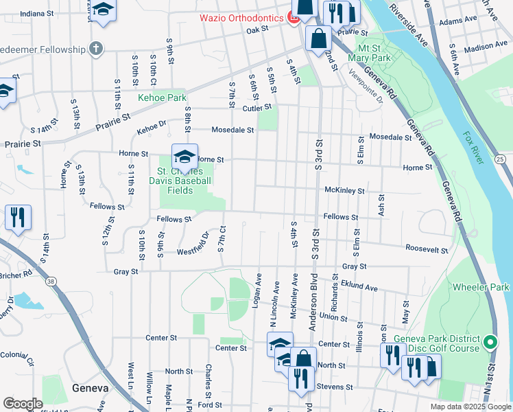 map of restaurants, bars, coffee shops, grocery stores, and more near 1226 South 6th Street in St. Charles