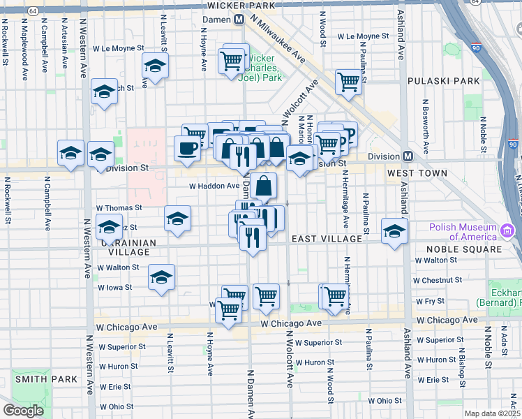 map of restaurants, bars, coffee shops, grocery stores, and more near in Chicago