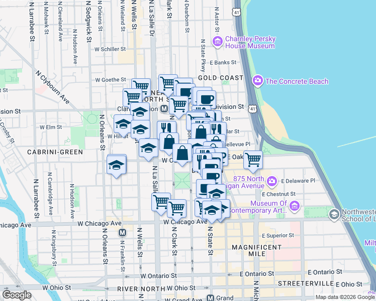 map of restaurants, bars, coffee shops, grocery stores, and more near in Chicago