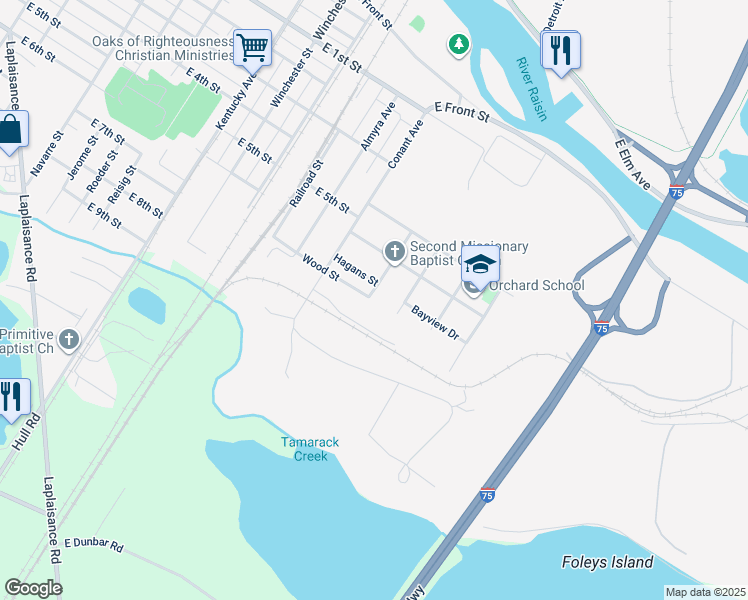 map of restaurants, bars, coffee shops, grocery stores, and more near 625 Clark Street in Monroe