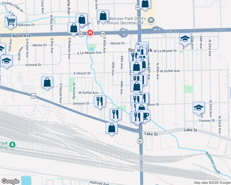 map of restaurants, bars, coffee shops, grocery stores, and more near 414 44th Avenue in Northlake