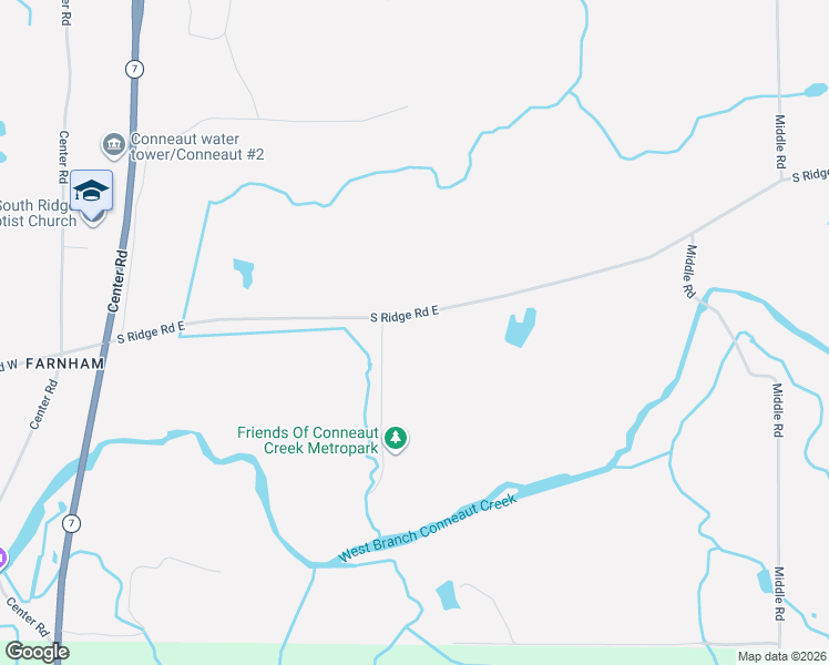 map of restaurants, bars, coffee shops, grocery stores, and more near 151 South Ridge Road East in Conneaut