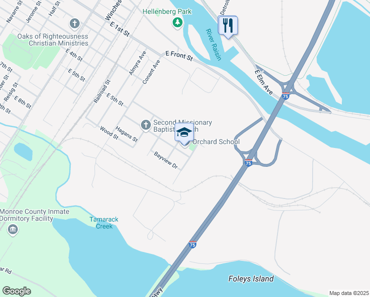 map of restaurants, bars, coffee shops, grocery stores, and more near 1750 Oak Street in Monroe