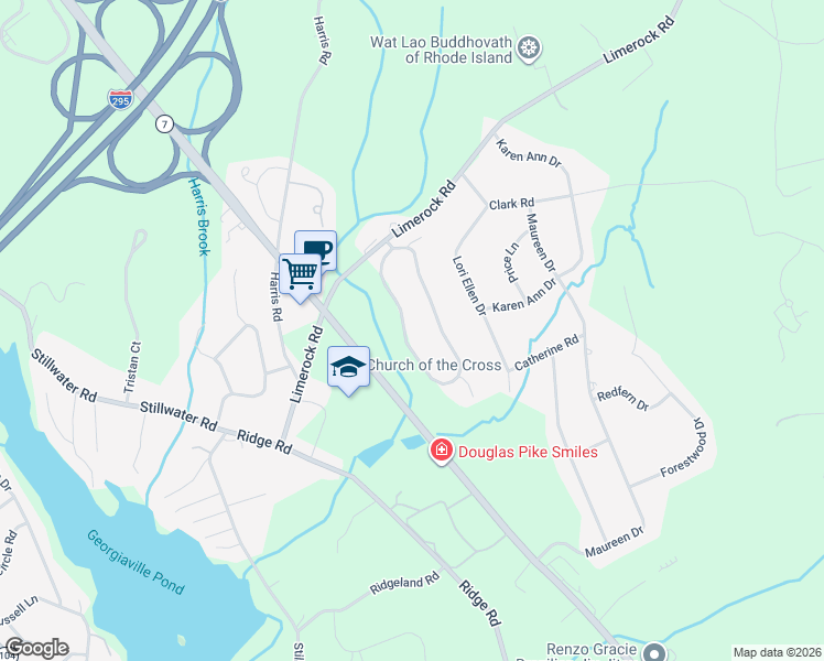 map of restaurants, bars, coffee shops, grocery stores, and more near 30 Orchard Meadows Drive in Smithfield