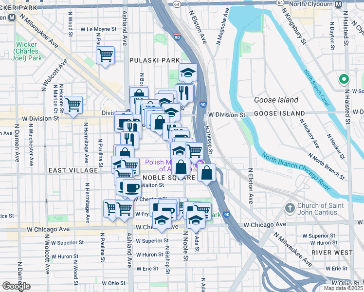 map of restaurants, bars, coffee shops, grocery stores, and more near in Chicago