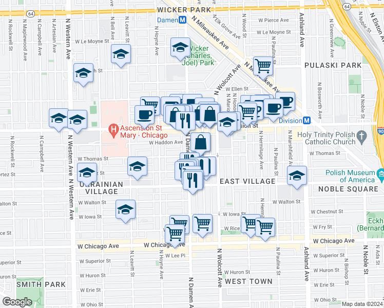 map of restaurants, bars, coffee shops, grocery stores, and more near in Chicago