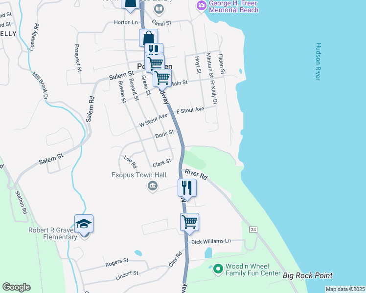 map of restaurants, bars, coffee shops, grocery stores, and more near 301 Broadway St in Ulster Park