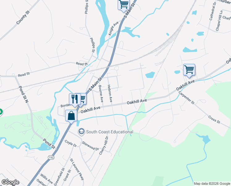 map of restaurants, bars, coffee shops, grocery stores, and more near 98 Hebron Avenue in Seekonk