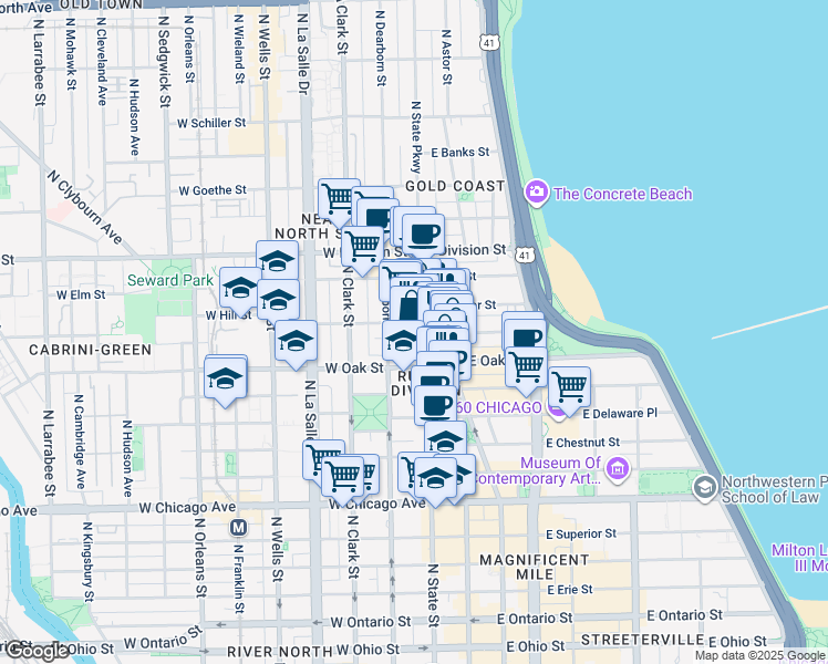 map of restaurants, bars, coffee shops, grocery stores, and more near 1022 North State Street in Chicago