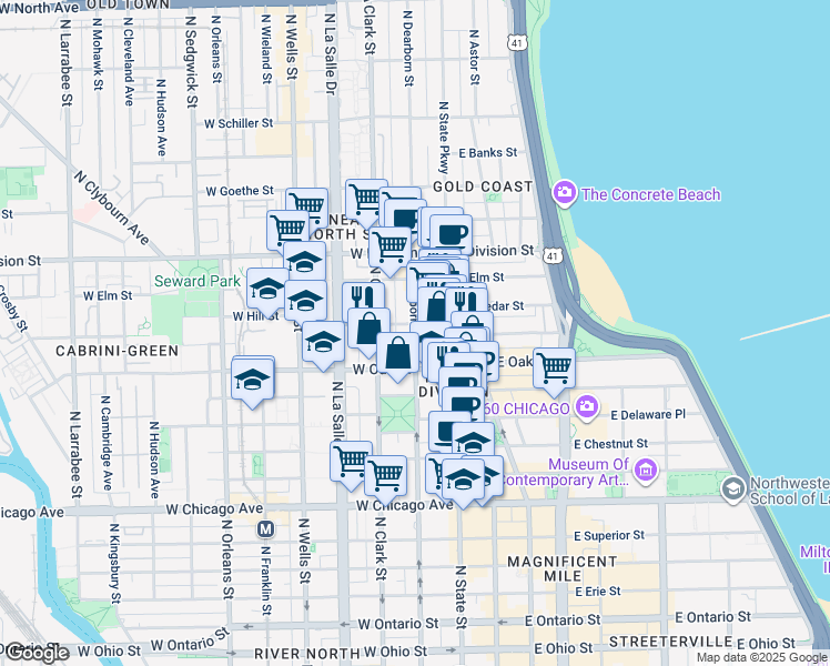 map of restaurants, bars, coffee shops, grocery stores, and more near in Chicago