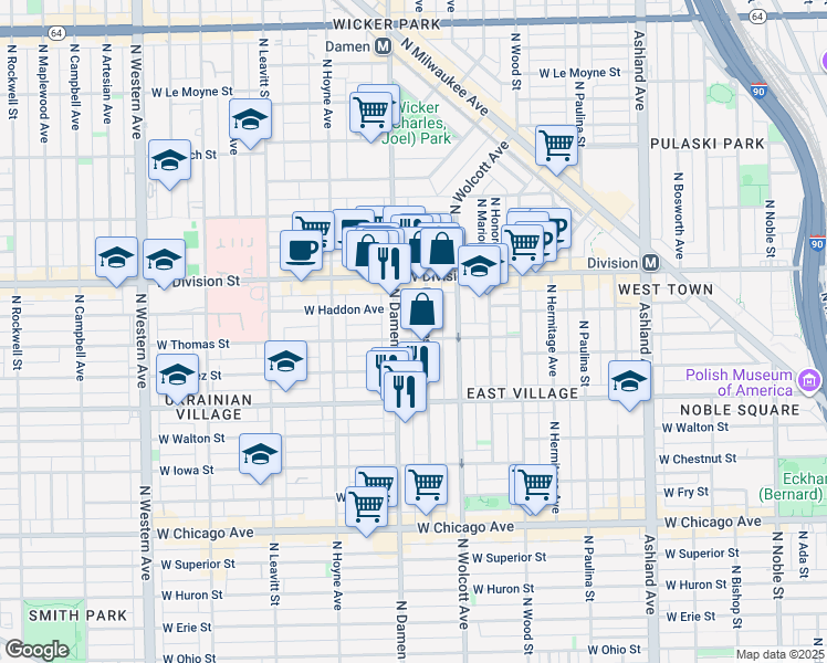 map of restaurants, bars, coffee shops, grocery stores, and more near in Chicago