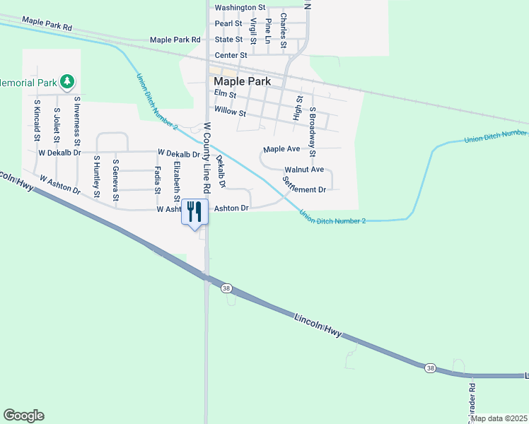 map of restaurants, bars, coffee shops, grocery stores, and more near 121 Ashton Drive in Maple Park