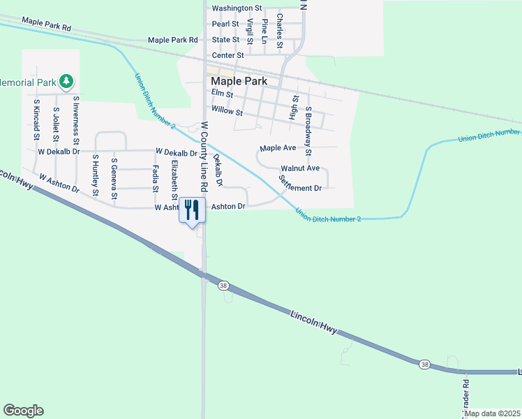 map of restaurants, bars, coffee shops, grocery stores, and more near 121 Ashton Drive in Maple Park