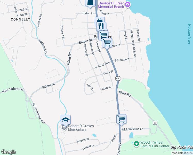 map of restaurants, bars, coffee shops, grocery stores, and more near 247 Bowne Street in Ulster Park