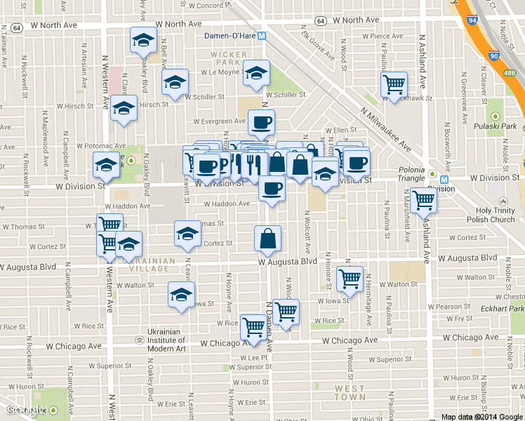 map of restaurants, bars, coffee shops, grocery stores, and more near in Chicago