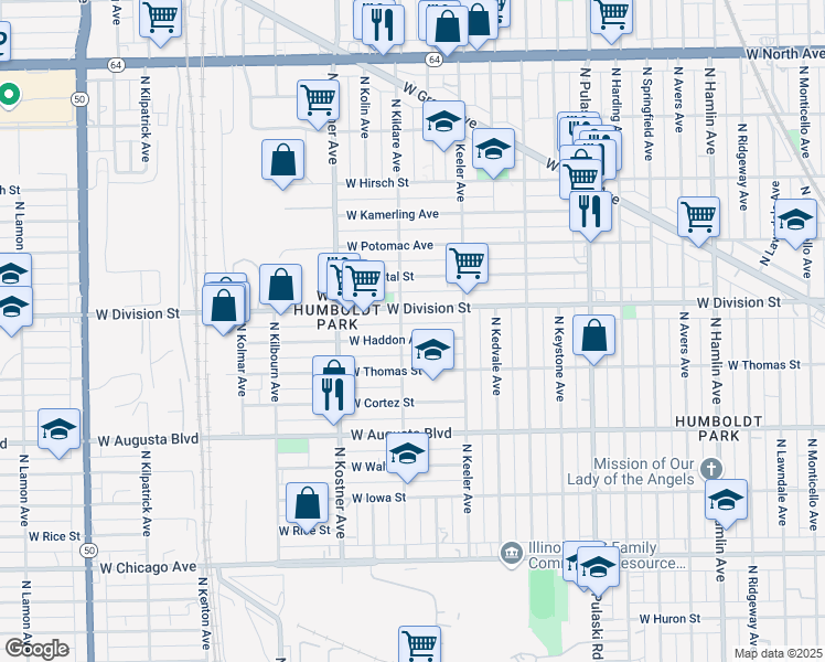 map of restaurants, bars, coffee shops, grocery stores, and more near in Chicago