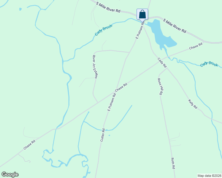 map of restaurants, bars, coffee shops, grocery stores, and more near 54 East Putnam Road in Putnam