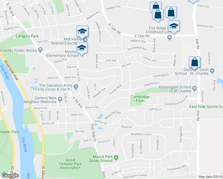 map of restaurants, bars, coffee shops, grocery stores, and more near 1932 Forrest Boulevard in Saint Charles