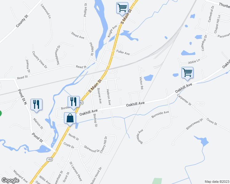 map of restaurants, bars, coffee shops, grocery stores, and more near 54 Hebron Avenue in Attleboro