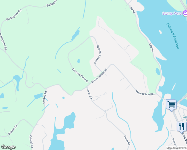 map of restaurants, bars, coffee shops, grocery stores, and more near 89 Mann School Road in Smithfield