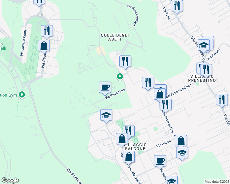 map of restaurants, bars, coffee shops, grocery stores, and more near 61 Via Piero Corti in Roma