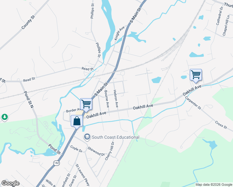 map of restaurants, bars, coffee shops, grocery stores, and more near 54 Hebron Avenue in Attleboro