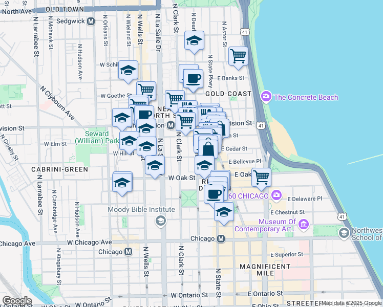 map of restaurants, bars, coffee shops, grocery stores, and more near in Chicago