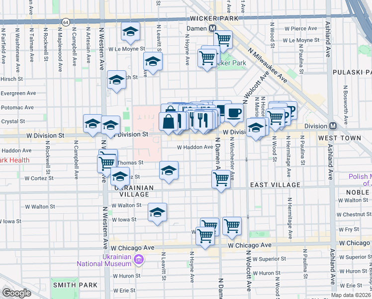 map of restaurants, bars, coffee shops, grocery stores, and more near in Chicago