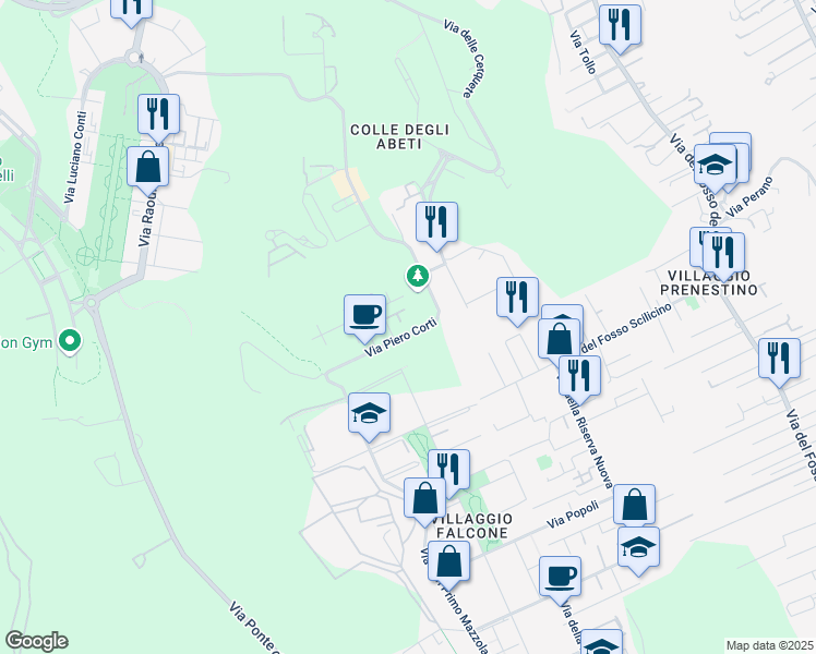 map of restaurants, bars, coffee shops, grocery stores, and more near 61 Via Piero Corti in Roma