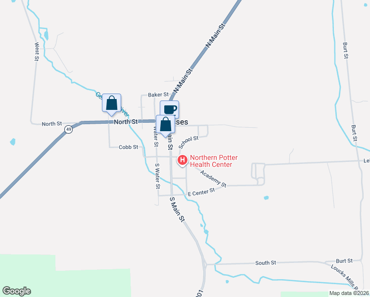 map of restaurants, bars, coffee shops, grocery stores, and more near 600 School Street in Ulysses