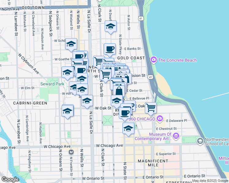 map of restaurants, bars, coffee shops, grocery stores, and more near in Chicago