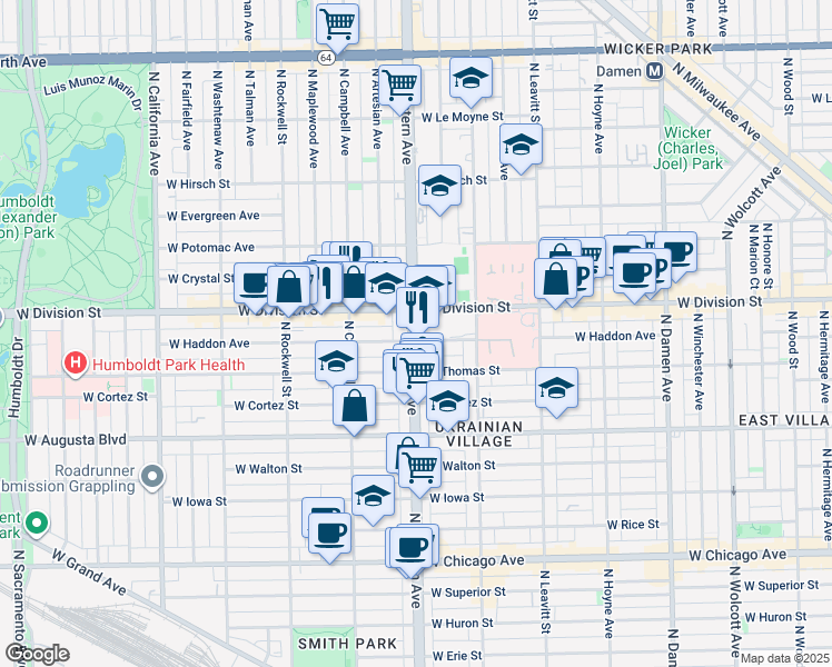 map of restaurants, bars, coffee shops, grocery stores, and more near in Chicago