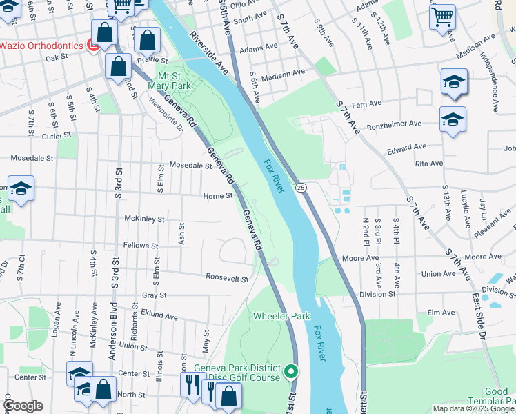 map of restaurants, bars, coffee shops, grocery stores, and more near 1150 Willowgate Lane in St. Charles