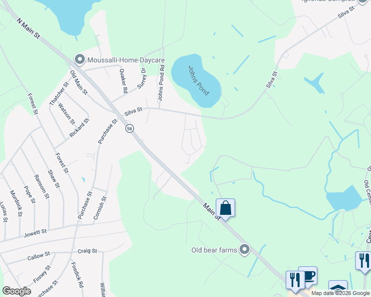 map of restaurants, bars, coffee shops, grocery stores, and more near 27 Jill Marie Drive in Carver