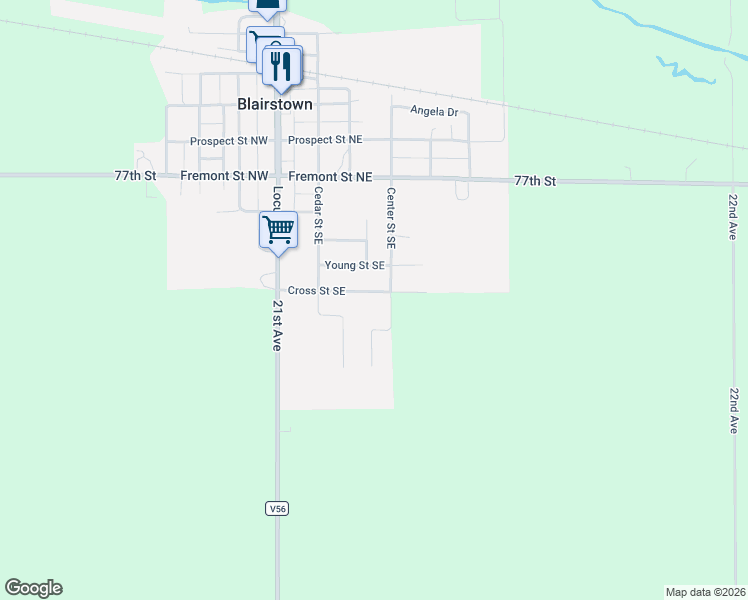 map of restaurants, bars, coffee shops, grocery stores, and more near 306 Cross Street Southeast in Blairstown