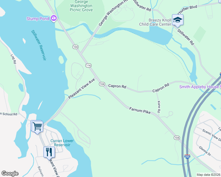 map of restaurants, bars, coffee shops, grocery stores, and more near 249 Farnum Pike in Smithfield