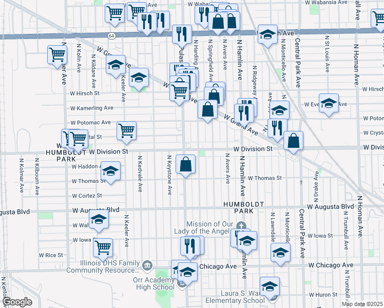 map of restaurants, bars, coffee shops, grocery stores, and more near in Chicago