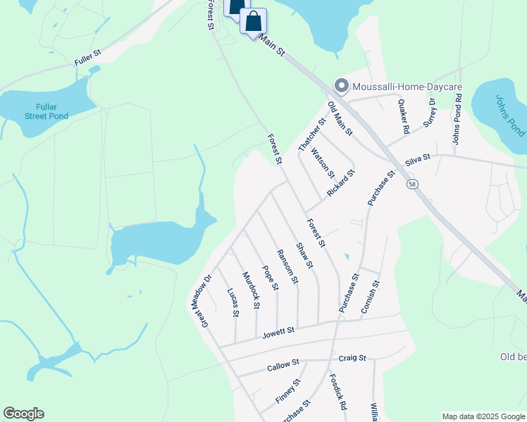 map of restaurants, bars, coffee shops, grocery stores, and more near 57 Great Meadow Drive in Carver