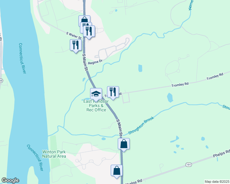 map of restaurants, bars, coffee shops, grocery stores, and more near 17 Tromley Road in East Windsor