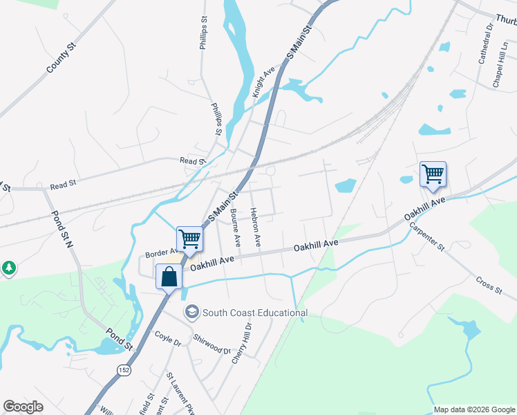 map of restaurants, bars, coffee shops, grocery stores, and more near 54 Hebron Avenue in Attleboro