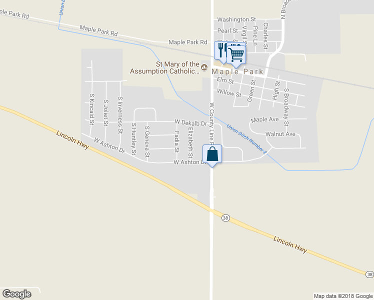 map of restaurants, bars, coffee shops, grocery stores, and more near 675 Elizabeth Street in Maple Park