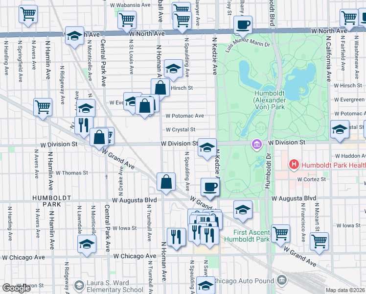 map of restaurants, bars, coffee shops, grocery stores, and more near in Chicago