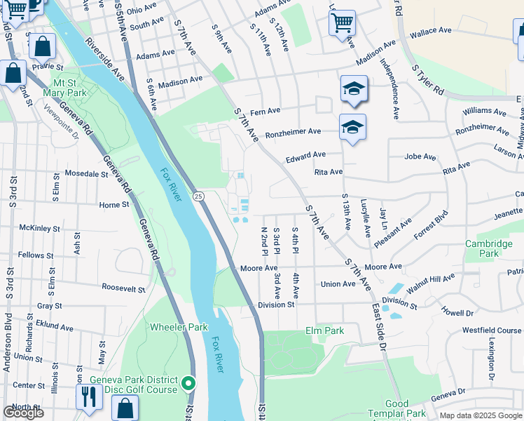 map of restaurants, bars, coffee shops, grocery stores, and more near 216 Beatrice Avenue in St. Charles