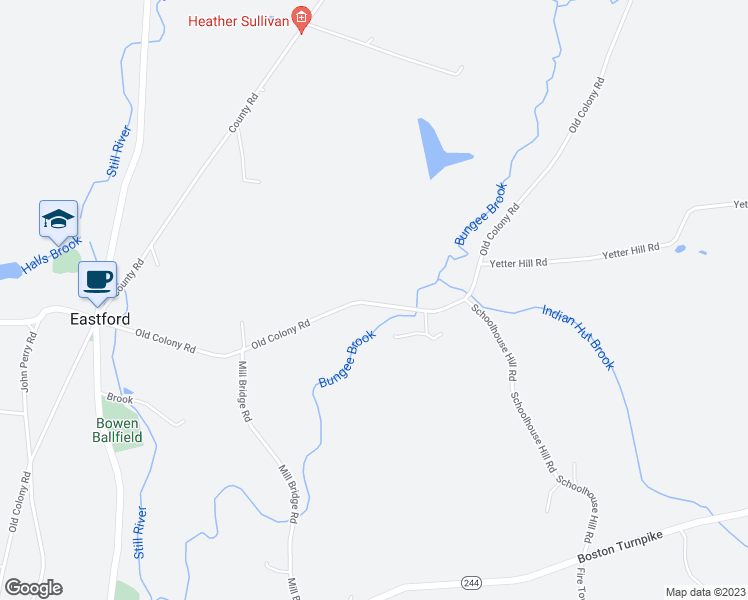 map of restaurants, bars, coffee shops, grocery stores, and more near 333 Old Colony Road in Eastford